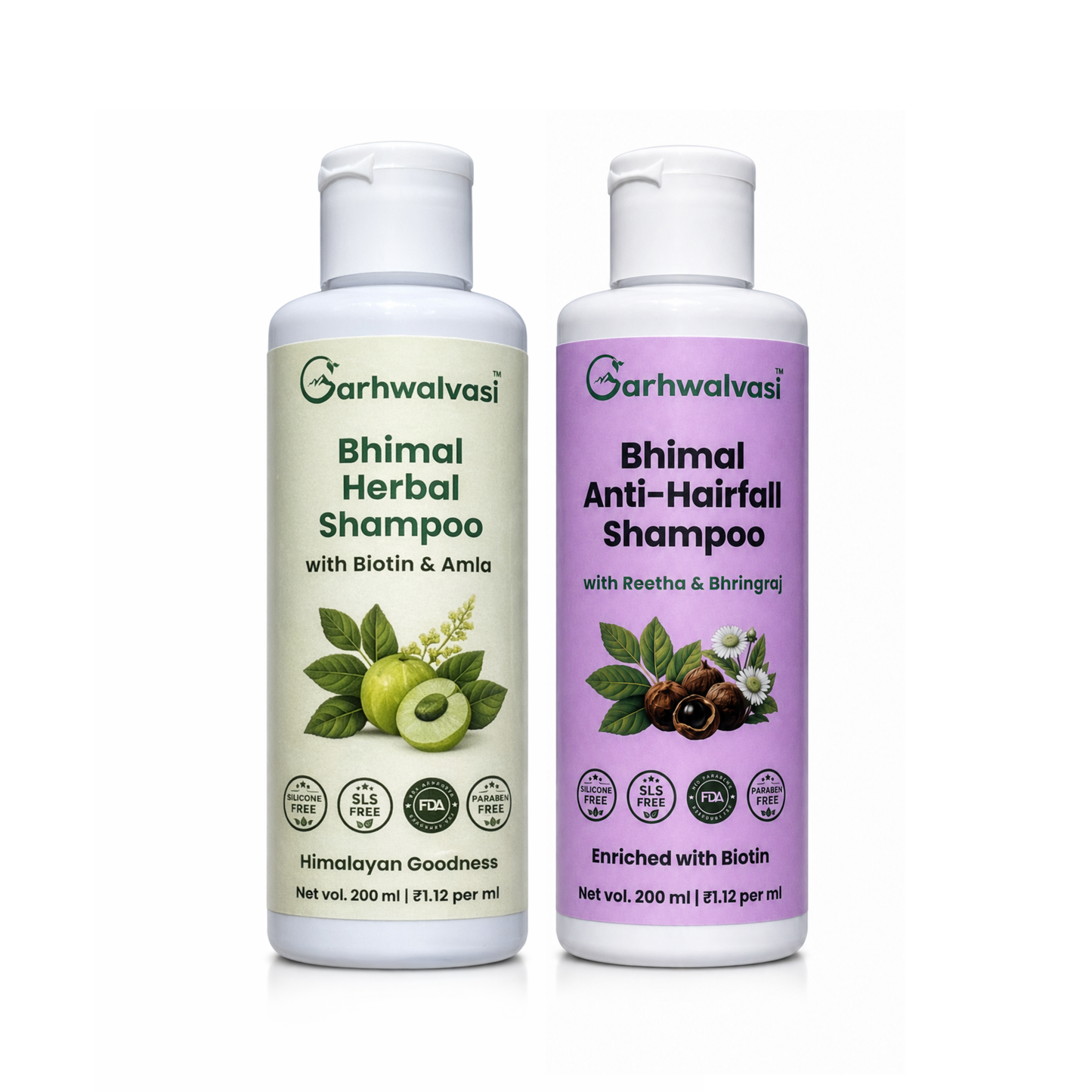 Bhimal Herbal Shampoo Duo Pack (Anti-Hairfall + Regular Wash)